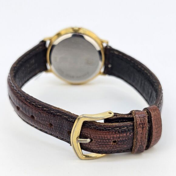 Jules Jurgensen Women's Watch 32MM Gold Dial Brown Leather Bands New Battery - Picture 7 of 11